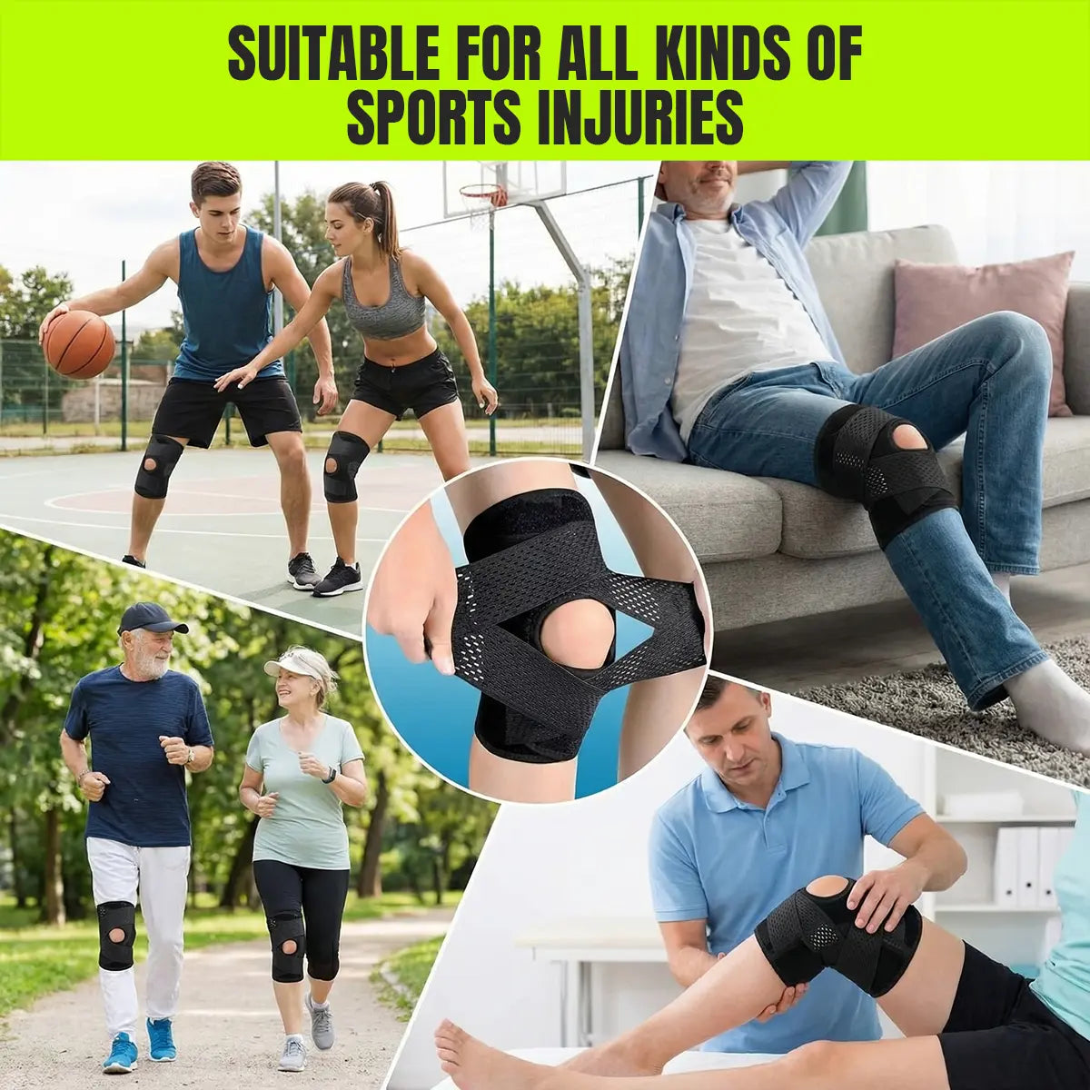 Knee Brace with Side Stabilizers for Meniscal Tear Knee Pain ACL MCL Arthritis Injuries Recovery, Breathable Adjustable Knee Support for Men and Women Black Healthcare Side Staoilizer Knee Compression Wrap